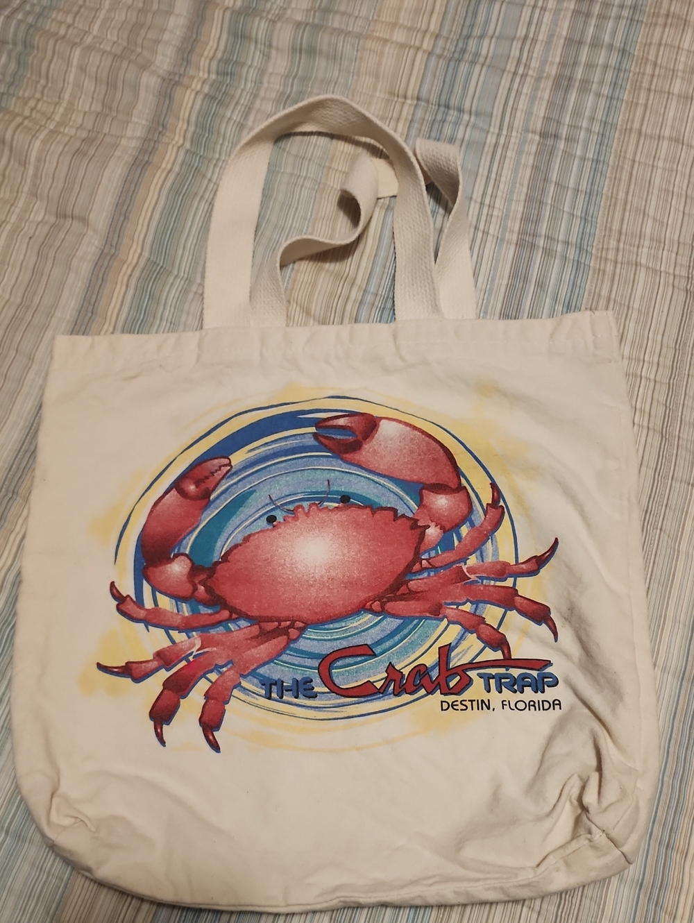 Destin Florida Canvas Tote Bag - Cream with Red Crab